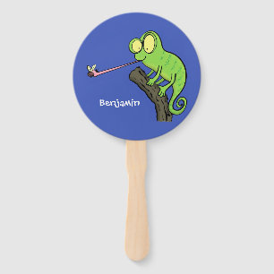Éventail Caricature de lézard de caméléon vert joyeux