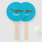 Éventail Caricature de plesiosaure, monstre marin mignon et (Devant et derrière)