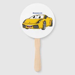 Éventail Caricature de voiture sport jaune joyeux