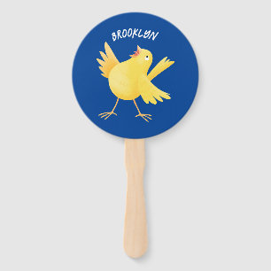 Éventail Caricature d'oiseau canari jaune chantant mignon