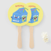 Éventail Caricature en carton de lait joyeux (Devant et derrière)