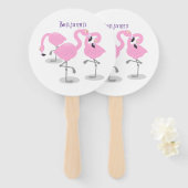 Éventail Caricature en trio flamand rose mou (Devant et derrière)