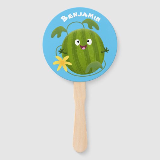 Éventail Caricature joli et souriant de pastèque (Devant)