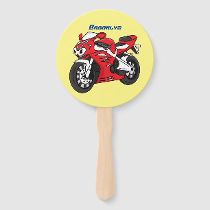 Éventail Caricature moto de sport rouge mou