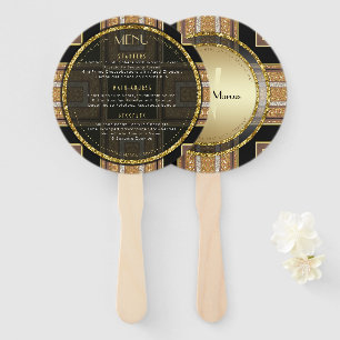 Éventail Carte de menu V1 Art Deco Gold Round Mariage