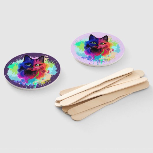 Éventail Cat Trippy Psychedelic Pop Art (Non-assemblé)