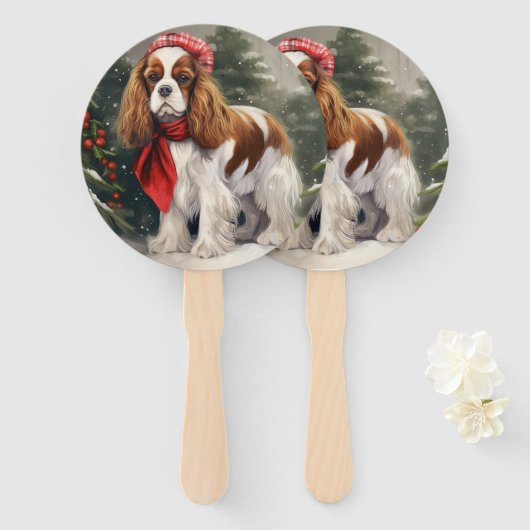 Éventail Cavalier King Charles Spaniel Chien Noël (Devant et derrière)