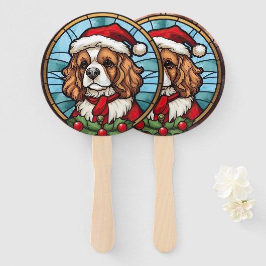 Éventail Cavalier King Charles Spaniel Verre Noël (Devant et derrière)