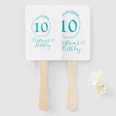 Éventail Cercle turquoise. Parties scintillant ronde 10e an (Devant et derrière)