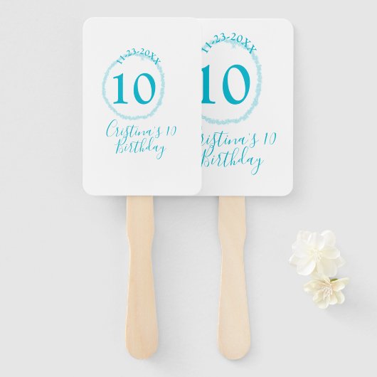 Éventail Cercle turquoise. Parties scintillant ronde 10e an (Devant et derrière)