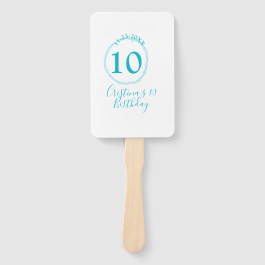 Éventail Cercle turquoise. Parties scintillant ronde 10e an (Devant)