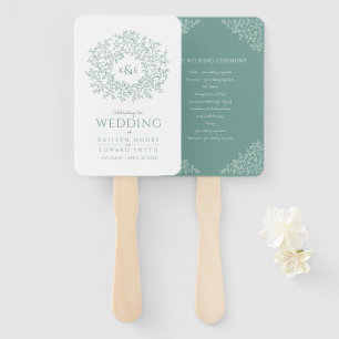 Éventail Cercle vert du programme de mariage monogramme feu