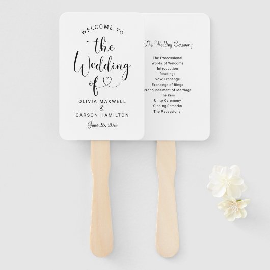 Éventail Cérémonie de bienvenue du Mariage de script Black  (Devant et derrière)
