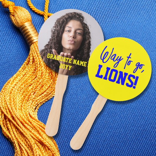 Éventail Cérémonie de graduation jaune et bleu