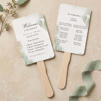 Éventail Cérémonie de mariage à l'aquarelle abstraite vert