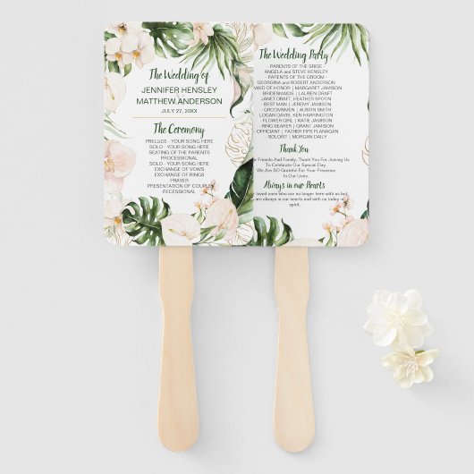 Éventail Cérémonie de Mariage de Pink Gold Tropical Blush (Devant et derrière)