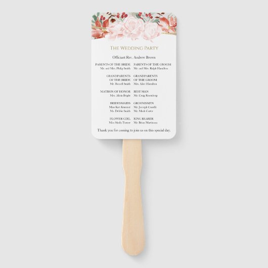 Éventail Cérémonie de mariage d'hiver Programme Floral doré (Dos)
