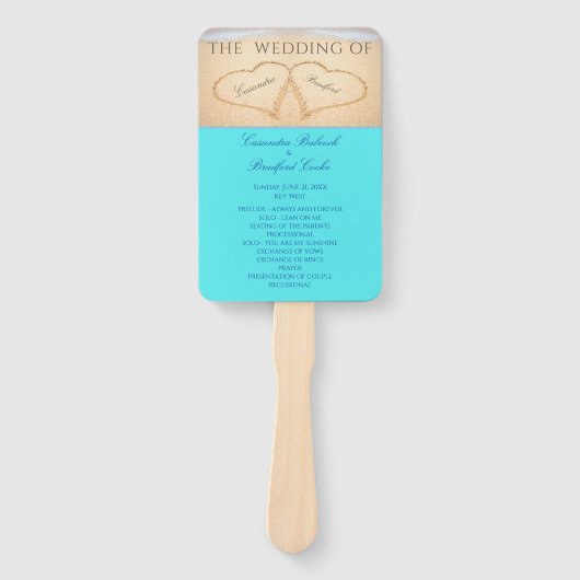 Éventail Cérémonie de mariage sur la plage Hearts programme (Devant)