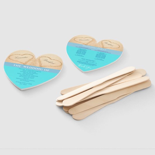 Éventail Cérémonie de mariage sur la plage Hearts programme (Non-assemblé)