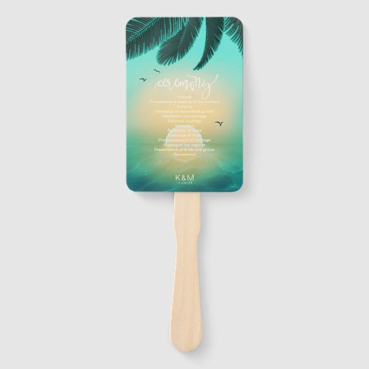 Éventail Cérémonie de mariage Tropical Isle Sunrise Teal ID (Devant)