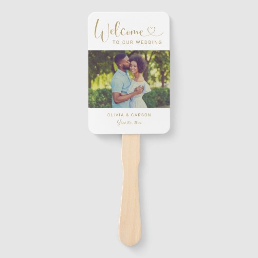 Éventail Cérémonie de photo Mariage de Script Gold Heart (Devant)