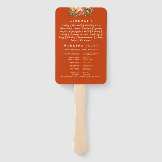 Éventail Cérémonie de Terracotta Programme de mariage flora (Dos)