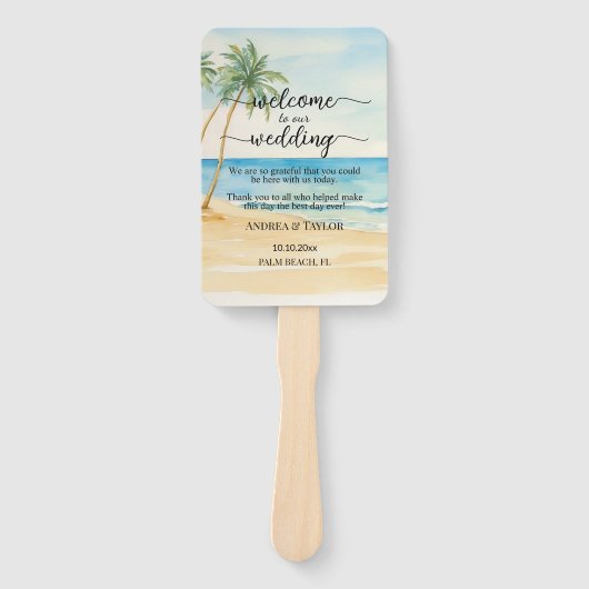 Éventail Cérémonie du programme de mariage des palmiers et  (Devant)