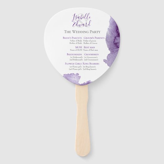 Éventail Cérémonie moderne de Mariage d'aquarelle violette (Dos)
