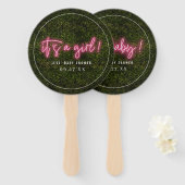 Éventail C'est un Baby shower de néon rose pour une fille O (Devant et derrière)