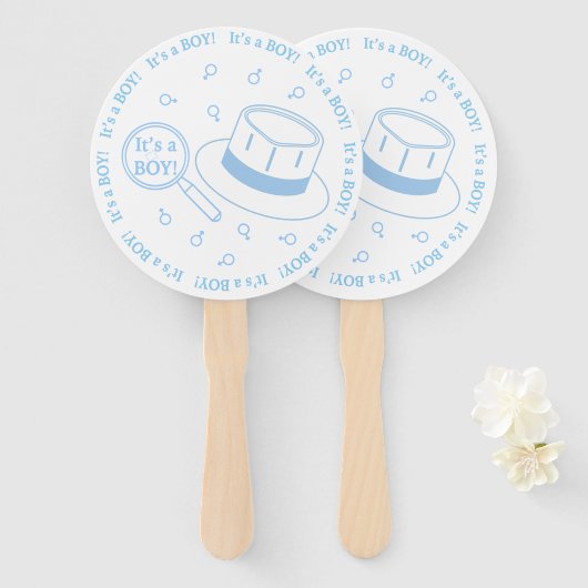 Éventail C'est un garçon ! faire-part (Devant et derrière)