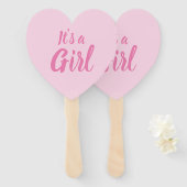 Éventail C'est une fille, baby shower rose clair, révélatio (Devant et derrière)