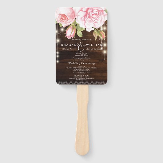 Éventail Chaîne de bois rustique illumine Rose mariage pers (Devant)