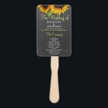 Éventail Chalkboard tournesol rustique chic programme de ma<br><div class="desc">Programme de cérémonie de mariage rustique et élégant modèle main avec des bouquets de tournesol sur un arrière - plan de fusain gris foncé.          Personnalisez-le avec vos détails !                Convient pour le pays rustique | jardin d'été ou automne mariages extérieurs d'automne.</div>