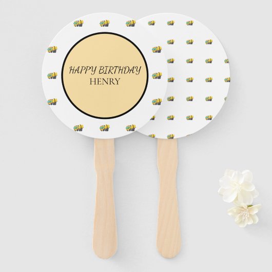 Éventail Chariot de construction Anniversaire (Devant et derrière)