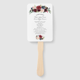 Éventail Charm Merlot Marine Blue Floral Wedding Programme