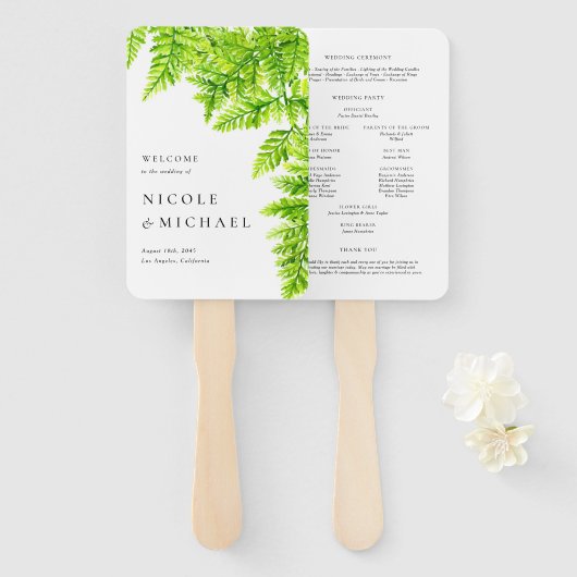 Éventail Chartreuse Green Ferme Feuille Mariage de bois (Devant et derrière)