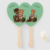 Éventail Chat Amoureux Couple Partager Rats Mint Vert (Devant et derrière)