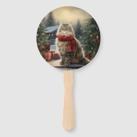 Éventail Chat de Sibérie en Noël de Neige (Dos)