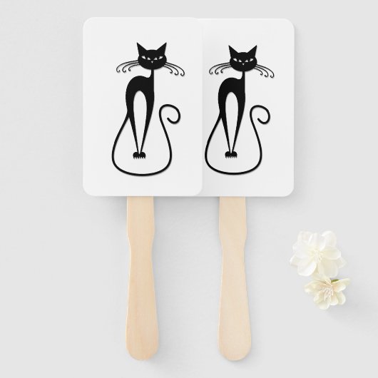 Éventail Chat noir maigre fantaisiste (Devant et derrière)