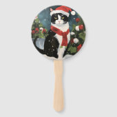 Éventail Chat Smoking dans Noël enneigé (Dos)