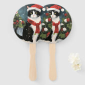 Éventail Chat Smoking dans Noël enneigé (Devant et derrière)