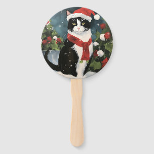 Éventail Chat Smoking dans Noël enneigé
