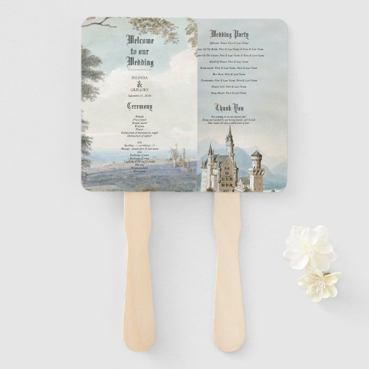 Éventail Château de Contes de Fées Rétro Mariage Rustique e (Devant et derrière)