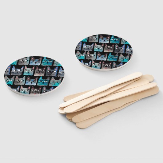 Éventail Chats bleus (Non-assemblé)