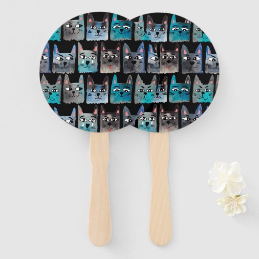 Éventail Chats bleus (Devant et derrière)