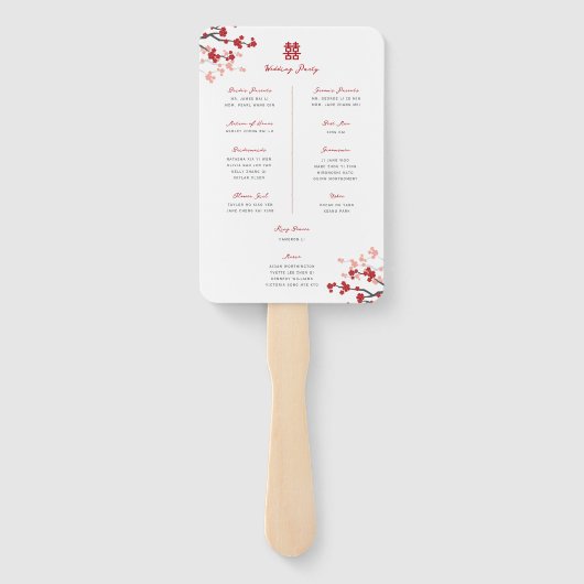 Éventail Cherry Blossoms Double Xi Chinese Wedding Programm (Dos)