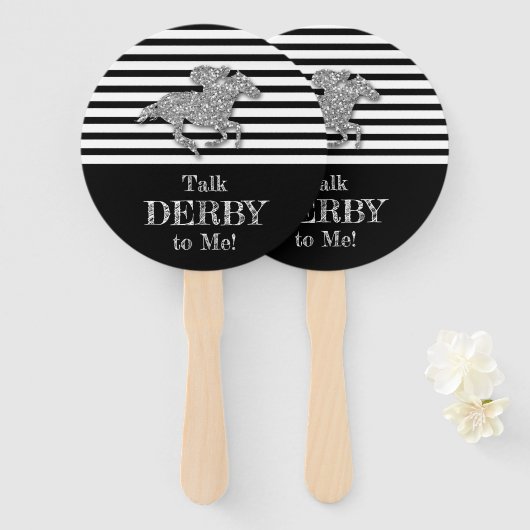 Éventail Cheval de course Argent Derby Rouge Blanc Noir (Devant et derrière)