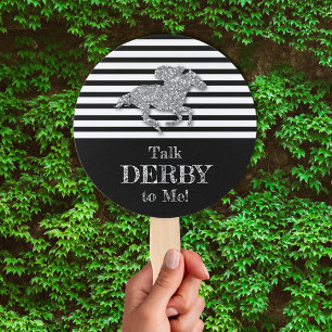 Éventail Cheval de course Argent Derby Rouge Blanc Noir