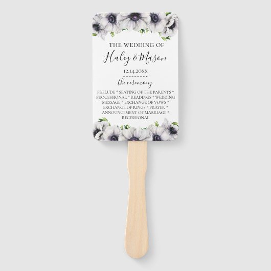 Éventail Chic Anemone Floral Wedding Programme Hand Fan (Devant)