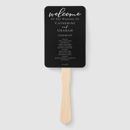 Éventail Chic Black White Script Wedding Programme (Devant)